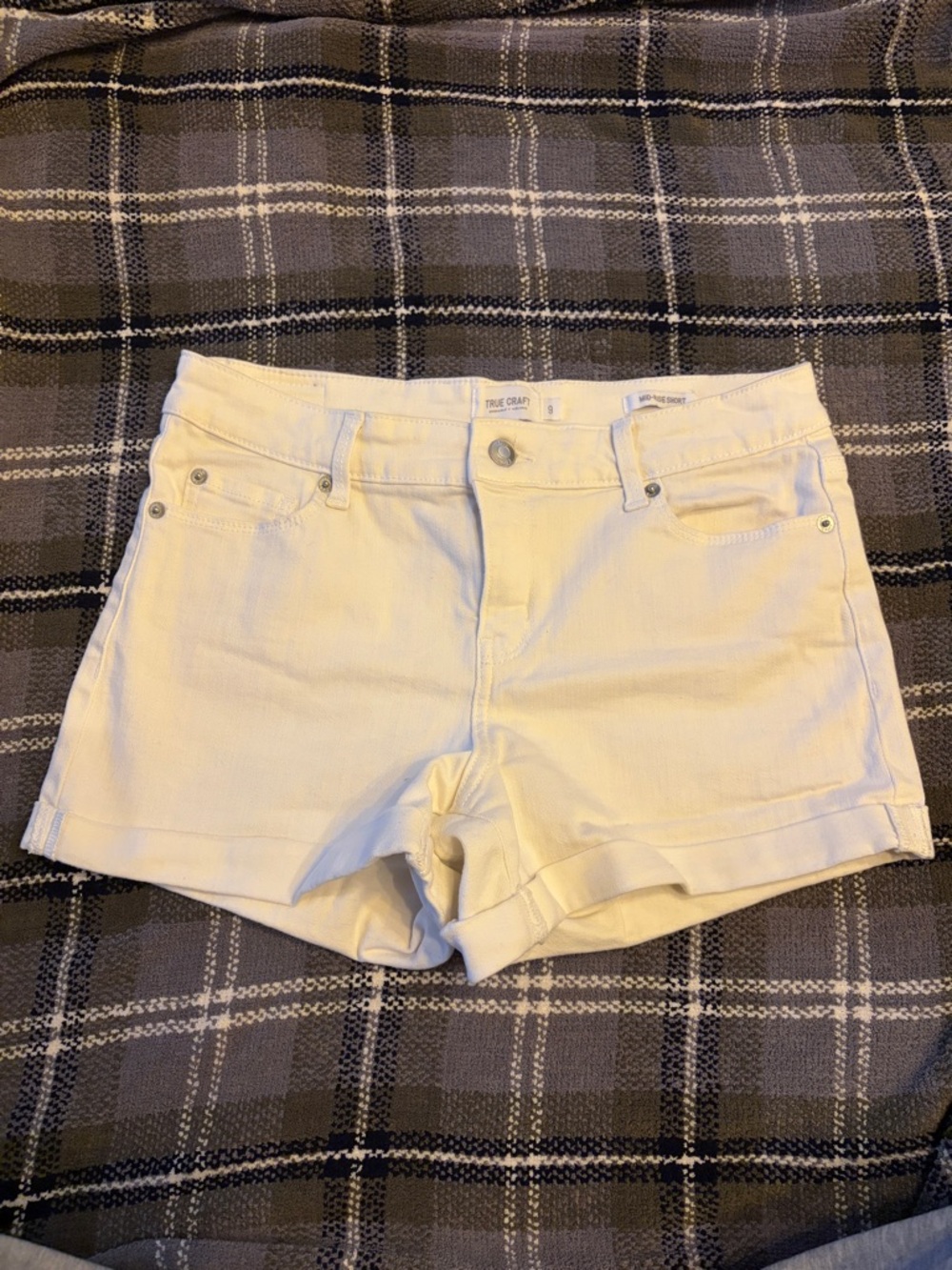 True Craft White Roll-Hem Denim Shorts